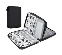 Miloocul Leather Cord Organizer Waterproof Cable Bag Portable Tech Travel Case for Charger Electronic Accessories (Black, Double Layer-Small)