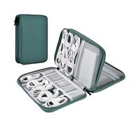 Miloocul Leather Cord Organizer - Waterproof Tech Organizer Bag - Portable Travel Case for Charger & Electronic Accessories (Deep Green, Double Layer-Small)