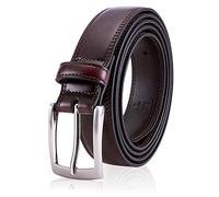 MILORDE Men's Genuine Leather Dress Belt, Handmade, 100% Cow Leather, Fashion & Classic Designs for Work Business and Casual, Mahogany, 34(Fits Waist 32"-33")