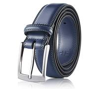 Milorde Men's Genuine Leather Dress Belt, Handmade, 100% Cow Leather, Fashion & Classic Designs for Work Business and Casual (Basic Navy, 34 (Fits waist 32-33"))