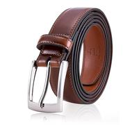 MILORDE Men's Genuine Leather Dress Belt, Handmade, 100% Cow Leather, Fashion & Classic Designs for Work Business and Casual, Burnt Umber, 34(Fits Waist 32"-33")
