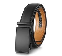MILORDE Men's Genuine Leather Ratchet Belt, Customizable Fit, 1 3/8" for Dress Pant Shirt Oxfords Casual Golf, Essential Matte - Classic Black, 36 - 42W