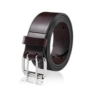 MILORDE Men's Jean Leather Belt Double Prong, 35mm 100% Genuine Leather, Handmade, Classic Designs for Work and Casual, Light Coffee, 34"-36"Waist M