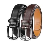 MILORDE Men's Leather Dress Belt 2Pack, Handmade, Genuine Leather, Fashion & Classic Designs for Work Business and Casual, 2pack-black604/Brown605, 40 (Fits waist 38"-39")