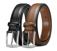 MILORDE Men's Leather Dress Belt 2Pack, Handmade, Genuine Leather, Fashion & Classic Designs for Work Business and Casual, 2pack-black101/Brown105, 44 (Fits waist 42"-43")