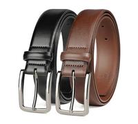MILORDE Men's Leather Dress Belt 2Pack, Handmade, Genuine Leather, Fashion & Classic Designs for Work Business and Casual, 2pack-black106/Brown107, 42 (Fits waist 40"-41")