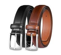 MILORDE Men's Leather Dress Belt 2Pack, Handmade, Genuine Leather, Fashion & Classic Designs for Work Business and Casual, 2pack-black101/Brown103, 36 (Fits waist 34"-35")