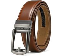 MILORDE Men's Leather Ratchet Belt - 35mm - Customizable Fit, Gun Metal - Gradient Brown, 36 - 42W