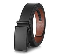 MILORDE Men's Ratchet Leather Belt for Casual Golf Dress Pants Shirts, Adjustable Fit, Comfortable and Easy To Use （35mm）, Basic Black - M807, 32 - 38W
