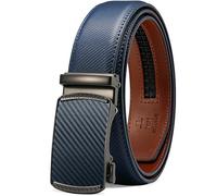 MILORDE Men's Ratchet Leather Belt for Casual Golf Dress Pants Shirts, Adjustable Fit, Comfortable and Easy To Use （35mm）, Basic Blue - M802, 32 - 38W