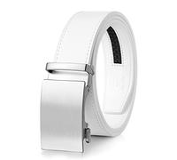MILORDE Men's Ratchet Leather Belt for Casual Golf Dress Pants Shirts, Adjustable Fit, Comfortable and Easy To Use （35mm）, Basic White - M804, 28 - 34W