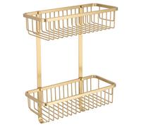 Milos Colore Rectangular 2 Tier Wall Mounted Wire Basket | Brushed Brass | Stainless Steel | 300mm x 390mm x 130mm