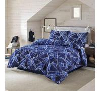 Milosc Luxury Printed Duvet Cover Set Easy Care Washable Bedding Set With Matching Pillow Cover New Home Gift Sets (Jaxon Navy, King (U.K. Standard))