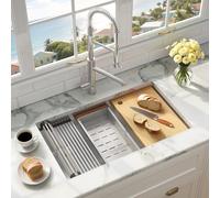MILOSEN 33 Inch Undermount Kitchen Sink, 33" x 19" Stainless Steel Sinks, Single Bowl Workstation Sink with Custom Accessories, Handmade Under Counter Design, 9'' Depth Large and Deep Kitchen Sinks
