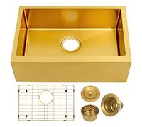 MILOSEN Undermount Gold RV Kitchen Sink, Stainless Steel Farmhouse Apronfront Kitchen Sink, Small Single bowl Apron Sink, 23×16 inch Kitchen RV Sink, 7 inch Depth Kitchen RV Sinks, WB2316