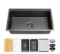 MILOSEN Undermount Kitchen Sink, Black Metal Stainless Steel Workstation Sink 30×18 inch, Single Bowl Kitchen Sinks with Bottom Grid and Strainer