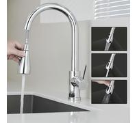 MILOT Kitchen Sink Taps with Pull Out Spray, 4 Spray Modes with Pause Mode, 360° Swivel Spout, Single Handle Kitchen Tap | Polished Chrome