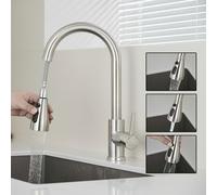 MILOT Kitchen Tap, 4 Spray Modes with Pause Mode, 360° Swivel Spout Kitchen Sink Taps, Kitchen Mixer Taps 1 Hole (Brushed Nickel)