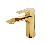 MILOT Single Lever Luxury Basin Tap | Diamond Cut Design | Lead Free Brass | Without Pop Up Waste | G1/2" Modern Fitting Leak Proof Ceramic Cartridge Bathroom Sink Tap | Titanium Gold