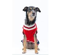 Milou Pet Knit Dog Sweater, Red Navy White Plaid Stripe Pattern, 100% Polyester, Comfortable Pullover for Small Medium Large Dogs (Red Sport, 3)