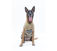 Milou Pet Knit Dog Sweater, Red Navy White Plaid Stripe Pattern, 100% Polyester, Comfortable Pullover for Small Medium Large Dogs (Beige Classic, 7)