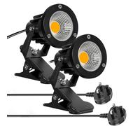 Milpoel COB LED Clip on Spot Lights, 7W, 3M Cord, IP65 Waterproof, for Indoor/Outdoor Pathway, Deck, Lawn, Patio, Walkway, Billboard (Warm Light, 2 Pack)