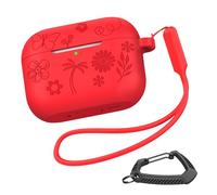 MILPROX for AirPods P3 Case, Beautiful Pretty Cute Flower Floral Engraved Soft Silicone Cover with Keychain/Strap,Visible Front LED,Slim Aesthetic Girlish Girly Design for Women Girls - Red