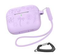 MILPROX for AirPods P3 Case, Beautiful Pretty Cute Flower Floral Engraved Soft Silicone Cover with Keychain/Strap,Visible Front LED,Slim Aesthetic Girlish Girly Design for Women Girls - Purple