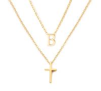 Milreason Layered Initial and Cross Necklaces for Women Dainty Christian Jewelry Personalized Name Necklace Christian Gift for Her Elegant 18k Gold Plated Initial Necklace for Women, 40, Gold Plated