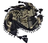 MILSPEC SURPLUS Shemagh Scarf Cotton Arab Head Cover Desert Palestinian Keffiyeh Tactical Army Scarf Hand Made (Black/Beige with Tassel)