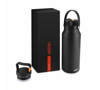 Milton 40 Oz Stainless Steel Water Bottle with Straw Lid - 2 lids Included, Double Walled Vacuum Insulated, 12 Hour Hot, 24 Hour Cold, Leak Proof Design for Sports, Gym, Ultrasip, Black