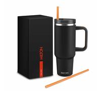 MILTON 40 oz Tumbler with Handle with 2 Straw Included, 12 Hour Hot and Cold Travel Mug, Double Walled Vacuum Insulated Thermal Cup, Stainless Steel Water Bottle, Malmo 1200, Black