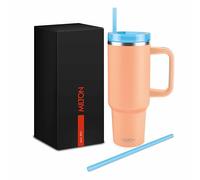 MILTON 40 oz Tumbler with Handle with 2 Straw Included, 12 Hour Hot and Cold Travel Mug, Double Walled Vacuum Insulated Thermal Cup, Stainless Steel Water Bottle, Malmo 1200, Peach Fuzz