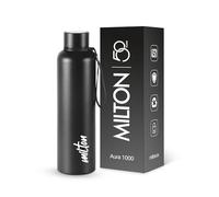 Milton Aura 1000 Thermosteel Bottle, 1.05 Litre, Black | 24 Hours Hot and Cold | Easy to Carry | Rust & Leak Proof | Tea | Coffee | Office| Gym | Home | Kitchen | Hiking | Trekking | Travel Bottle