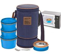 MILTON Bento Lunch Box Set 4, MICROWAVEABLE Stainless Steel Meal Prep Containers, Expandable Insulated Lunch Bag, SS Spoon -Double Wall Food Storage Boxes Airtight Lids for Men, Women, Kids - Blue