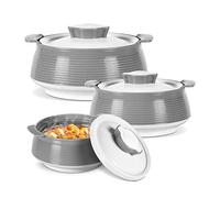 Milton Casserole for Hot Food, Double Walled Insulated Inner Stainless Steel Hot Pot with Lid, Serving box for Food and Roti, Serving Bowl, Set of 3 (Size 62, 45, 28 oz) Venice, Grey