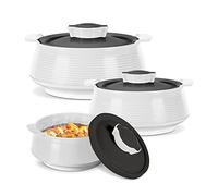 Milton Casserole for Hot Food, Double Walled Insulated Inner Stainless Steel Hot Pot with Lid, Serving box for Food and Roti, Serving Bowl, Set of 3 (Size 62, 45, 28 oz) Venice, Micro White