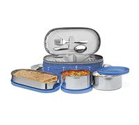 MILTON Corporate Lunch Box Stainless Steel Tiffin (2 Round Container 280 ml Each and 1 Pc Oval Container 500 ml) with Bag, Leak Proof & Airtight Containers with Spoons, Blue