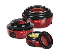 Milton Ernesto Inner Stainless Steel Casserole Set of 3 (420 ml, 850 ml, 1.43 litres), Red | Easy to Carry | Serving | Stackable | Microwave Safe