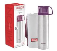 Milton insulated water bottle 1 litre (34 oz) of stainless steel with cup & Cover, Double walled vacuum thermal flasks for hot drinks, Leakproof, for travel, sports, camping, hiking, Glassy Purple