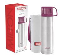 Milton Flask 1 Litre (34 oz) Insulated Water Bottle, Stainless Steel Double-Walled Vacuum Insulated with Cup & Cover, Keeps Drinks Hot & Cold for 24 Hours, Leak-Proof - Glassy Pink