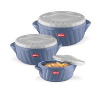 Milton Flora Regular Set Insulated Inner Steel Casserole for Roti 3Pc (750ml 1.25L & 2.1L) Hot Box for Kitchen, Hot Pot with Lid, Chapati Box, Roti Casserole, Serving Boxes, Hotcase, Stone Bue