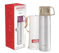 Milton insulated water bottle 1 litre (34 oz) of stainless steel with cup & Cover, Double walled vacuum thermal flasks for hot drinks, Leakproof, for travel, sports, camping, hiking, Glassy-1000 Grey
