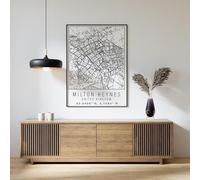 Milton Keynes England City Street Map Print Milton Keynes Wall Art Home Poster A4 Poster on Canvas - Wall Art Home Decor Movie Poster Canvas Film Cinema Retro Vintage Cult Classic Nostargic Saga Mode