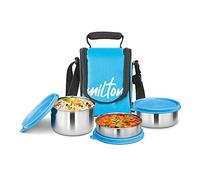 Milton Lunch Box Set for Adults and Kids - Bento Box with Jacket, Stainless Steel, Leak-Proof - Perfect for Meal Prep, Snack Box, Food Storage & School Lunches, Easy to Clean, Lunch 3 Containers, Cyan