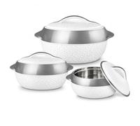 Milton Matrix Insulated Hot Pot Set 3 Piece, 2.5L 3.5L 5L Thermal Food Warmer Casserole Serving Bowls with Lids, Stainless Steel Inner, Grey Hot Pots for Rice Curry Soup Family Meals