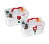 Milton Medical Box, First Aid Empty Medicine Storage Box | Organizer | Family Emergency Kit | Detachable Tray | Easily Accessible with a Transparent Lockable Lid | White - Set of 2