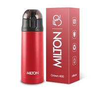 Milton New Crown 400 Thermosteel 24 Hours Hot and Cold Water Bottle, 350 ml, Red | Easy to Carry | Office, Hiking, Trekking, Travel, Gym, Home, Kitchen