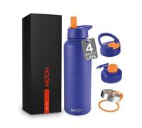 Milton Stainless Steel Water Bottle 40 Oz with Straw Lid - 4 Lids Included, Double Walled Vacuum Insulated, 12 Hour Hot, 24 Hrs Cold, Metal Bottle for Sports, Gym, Travelling, Flassio, Blue