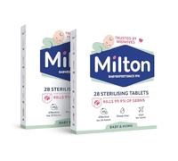 Milton Sterilising Tablets 28 Pack (Pack of 2), 56 Tablets Total - Cold Water Steriliser for Baby Bottles, Breast Pumps & Soothers - Kills 99.9% of Germs in 15 Minutes, Ideal for Travel & Home Hygiene
